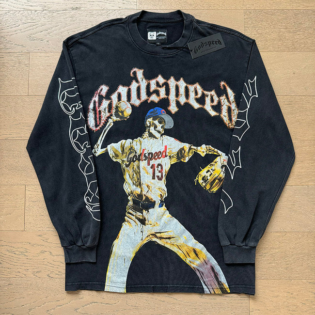 GodSpeed Skeleton Baseball Graphic Long Sleeve T-Shirt Hover Image