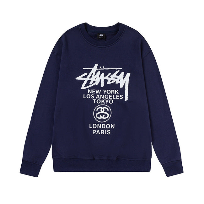 STUSSY World Tour Navy Crewneck Sweatshirt Hover Image