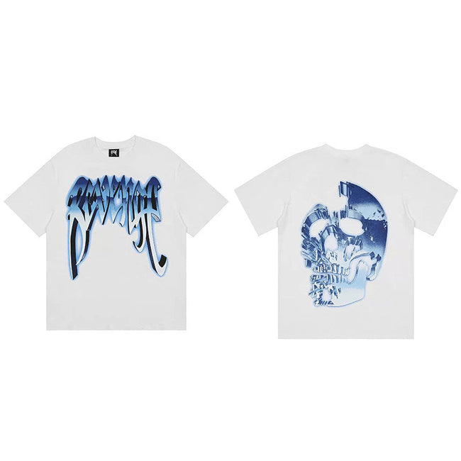 REVENGE Blue Skull Graphic T-Shirt Hover Image