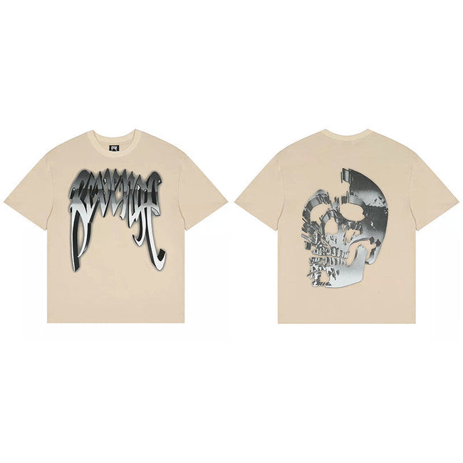 REVENGE Beige Skull Graphic T-Shirt Hover Image