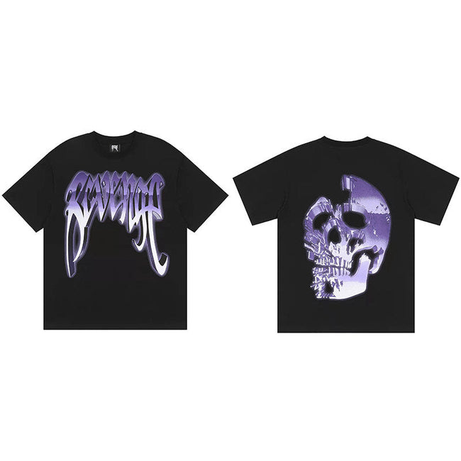 REVENGE Purple Skull Graphic T-Shirt Hover Image