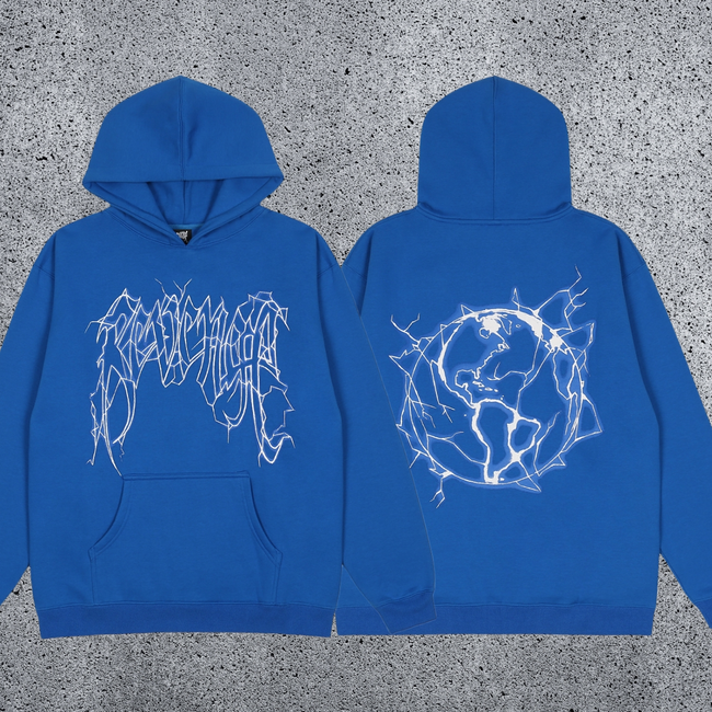 REVENGE Thorn Skull Graphic Hoodie – Blue Hover Image