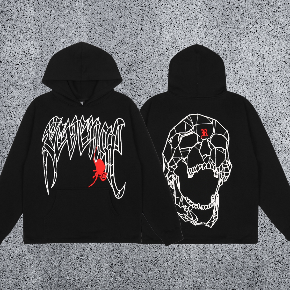 REVENGE Spider Skull Graphic Hoodie – Black