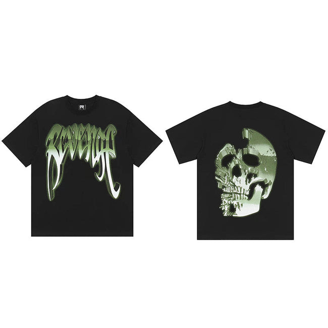 REVENGE Green Skull Graphic T-Shirt Hover Image