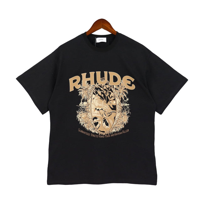RHUDE Black Botanical Graphic T-Shirt Hover Image