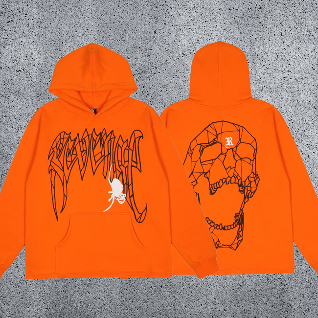 REVENGE Spider Skull Graphic Hoodie – Orange Hover Image