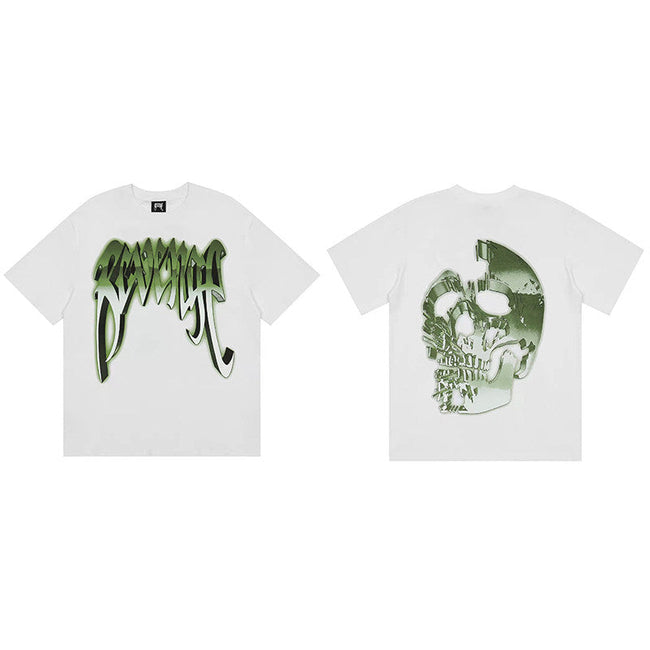 REVENGE Green Skull Graphic T-Shirt Hover Image