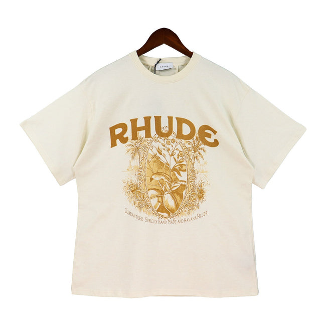 RHUDE Cream Botanical Graphic T-Shirt Hover Image