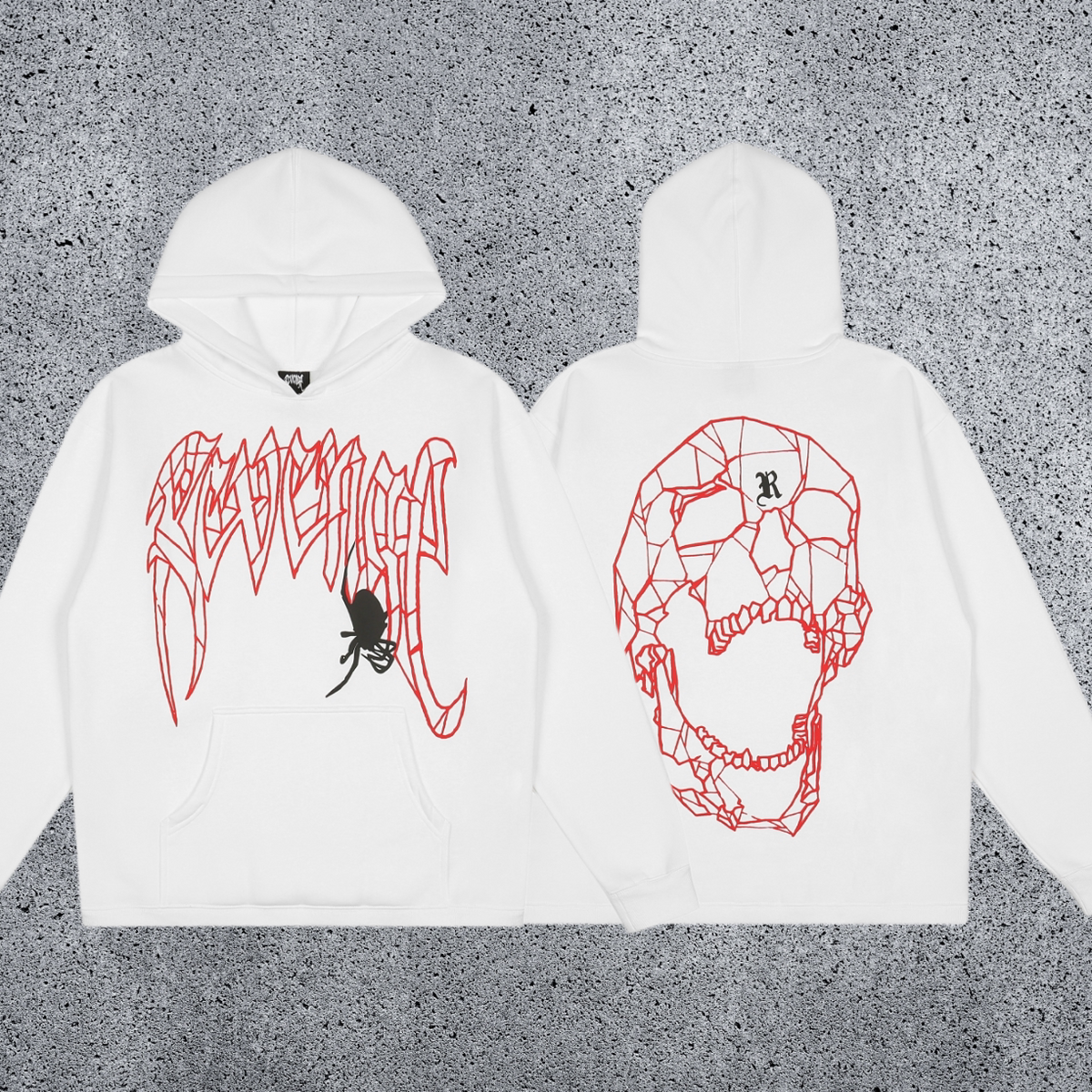 REVENGE Spider Skull Graphic Hoodie – White