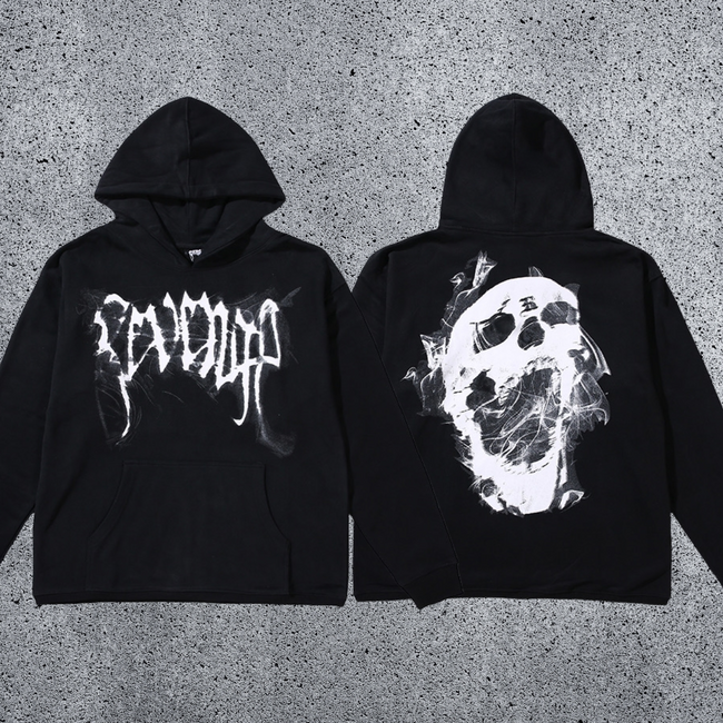 REVENGE Skull Graphic Pullover Hoodie Hover Image