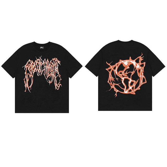REVENGE Orange Lightning Graphic T-Shirt Hover Image