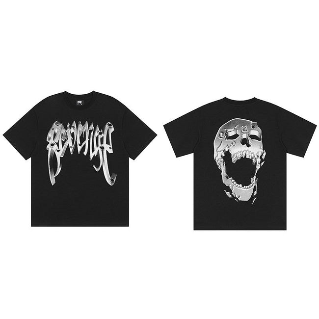 REVENGE Silver Skull Graphic T-Shirt Hover Image
