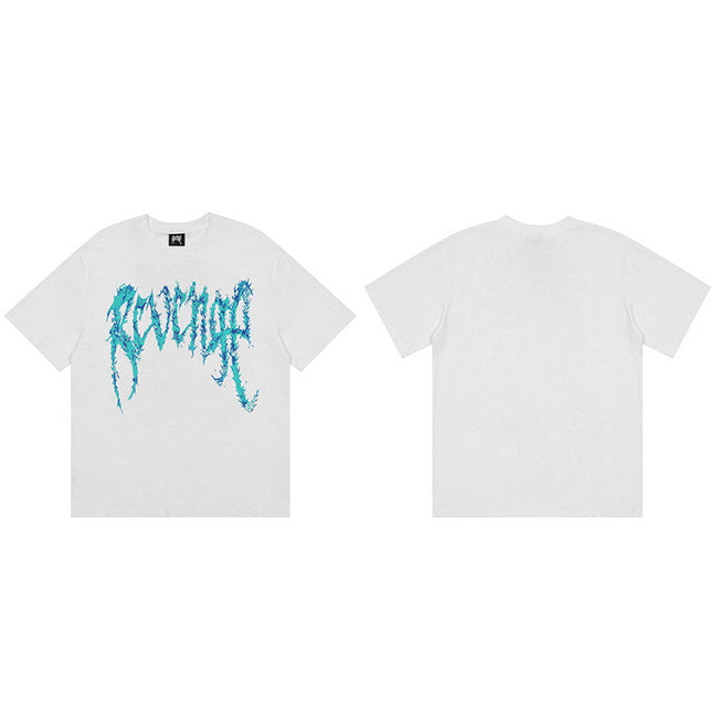 REVENGE Blue Distressed Logo T-Shirt Hover Image