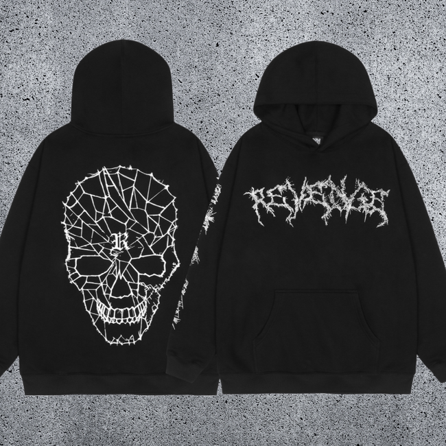 REVENGE Cracked Skull Graphic Hoodie Hover Image