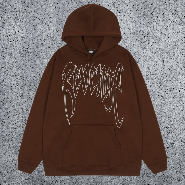 REVENGE Brown Outline Graphic Pullover Hoodie Hover Image