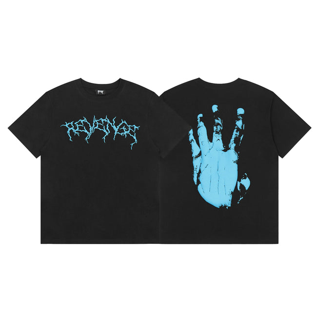 REVENGE Blue Skeleton Hand Graphic T-Shirt Hover Image
