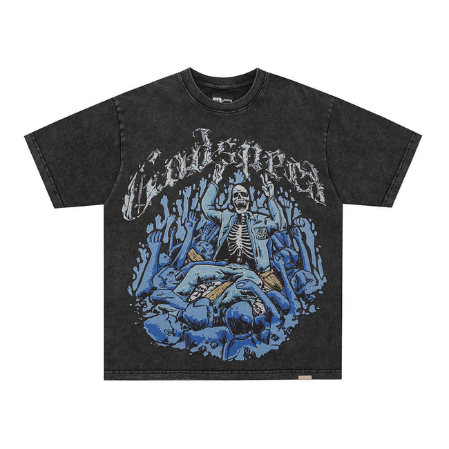GodSpeed Washed Black Skeleton Graphic T-Shirt Hover Image