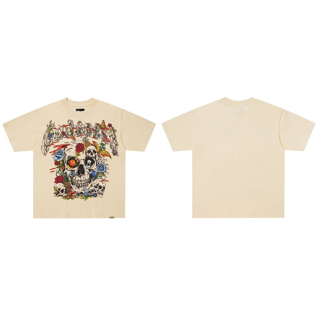 GodSpeed Cream Skull Rose Graphic T-Shirt Hover Image