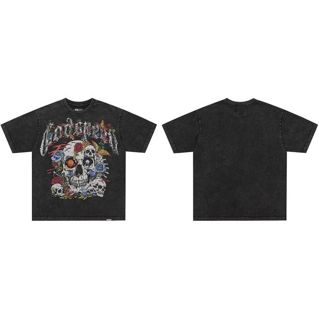 GodSpeed Washed Black Skull Rose T-Shirt Hover Image