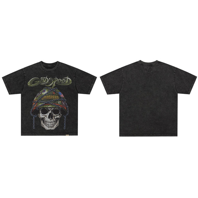 GodSpeed Washed Black Skull Helmet T-Shirt Hover Image