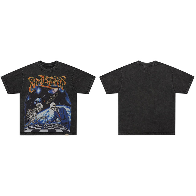 GodSpeed Washed Black Space Skull T-Shirt Hover Image