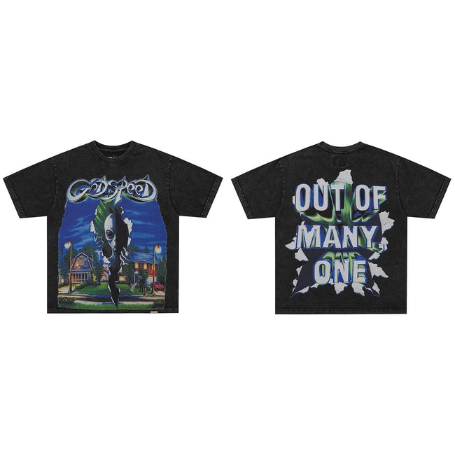 GodSpeed Out of Many One Washed Black Graphic T-Shirt Hover Image