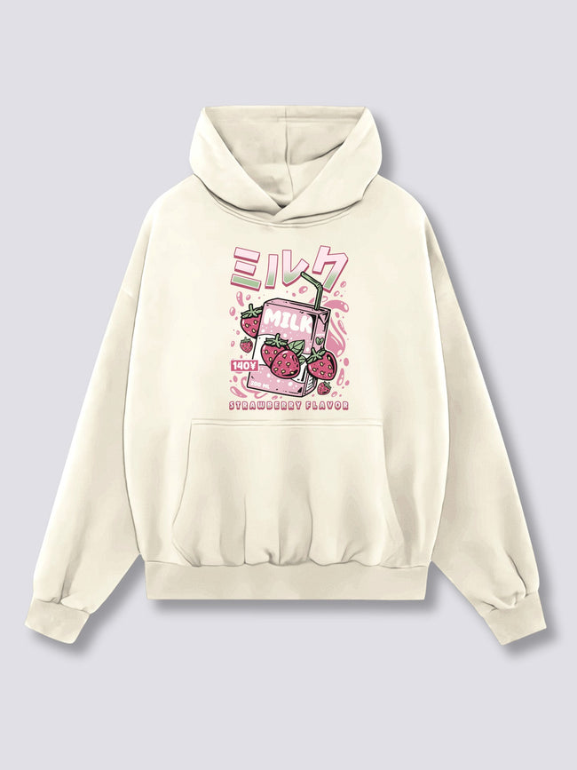 Front Print - Strawberry Milk Hoodie Hover Image