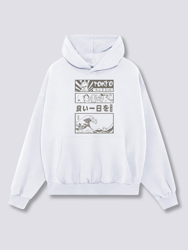 Front Print - Tokyo Wave Hoodie Hover Image