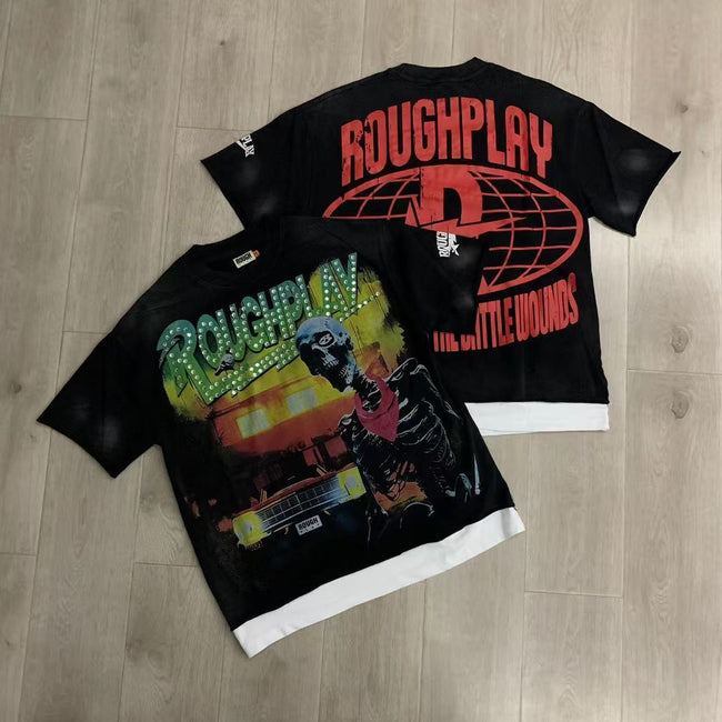 Vintage Streetwear Graphic T-Shirt Men's Oversized Washed Short Sleeve Tee Urban Style Hover Image