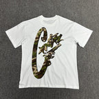 Camouflage Graphic Print White T-Shirt Unisex Streetwear Casual Short Sleeve Tee