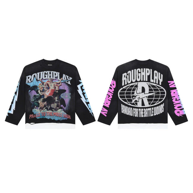 Men's Oversized Cotton Angel Print Crew Neck Shirt Hover Image