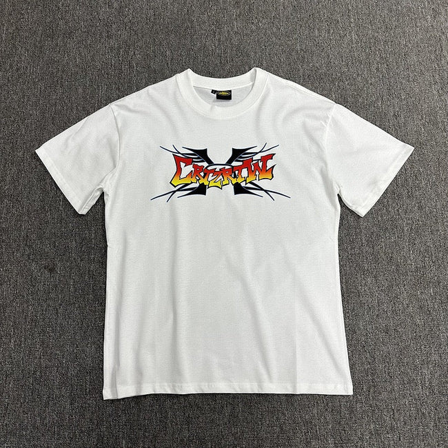 Graphic Print White T-Shirt Unisex Streetwear Casual Short Sleeve Tee Hover Image