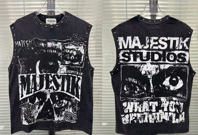 Majestik Vintage Graphic Sleeveless T-Shirt Hover Image
