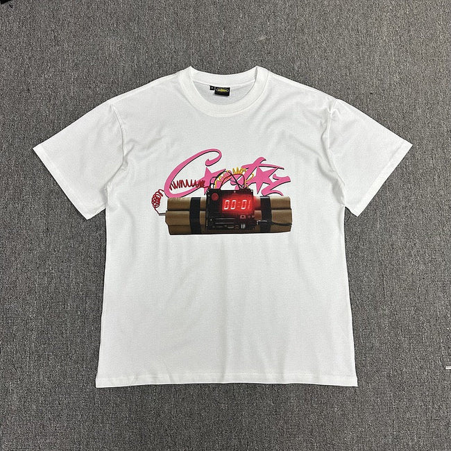 Pink Graphic Print White T-Shirt Unisex Streetwear Casual Short Sleeve Tee Hover Image