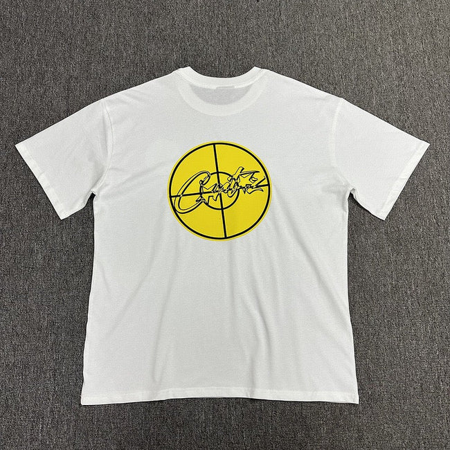 Yellow Circle Graphic Print White T-Shirt Unisex Streetwear Casual Short Sleeve Tee Hover Image