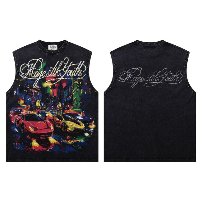 MAJESTIK Faith Graphic Studded Tank Top Hover Image
