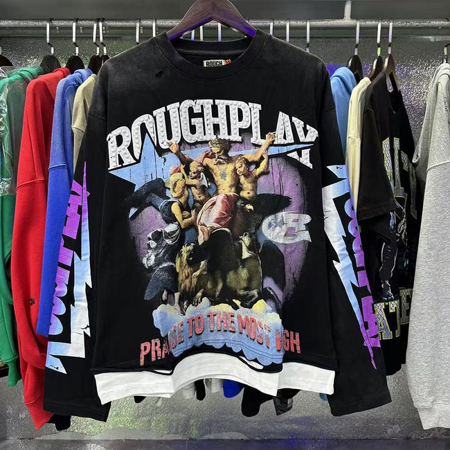 Vintage Rough Play Angel Graphic Long Sleeve T-Shirt – Oversized Streetwear Tee Hover Image