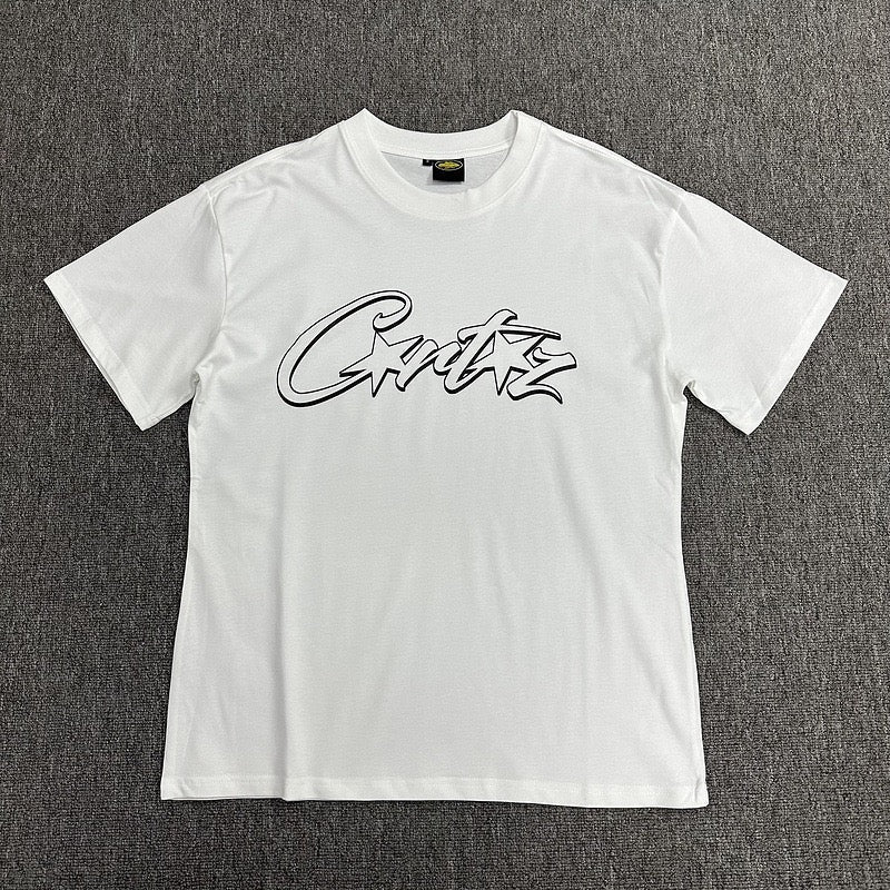 Black Outline Graphic Print White T-Shirt Unisex Streetwear Casual Short Sleeve Tee