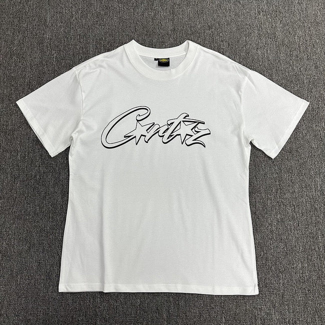 Black Outline Graphic Print White T-Shirt Unisex Streetwear Casual Short Sleeve Tee Hover Image