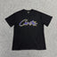 Purple Yellow Graphic Print Black T-Shirt Unisex Streetwear Casual Short Sleeve Tee