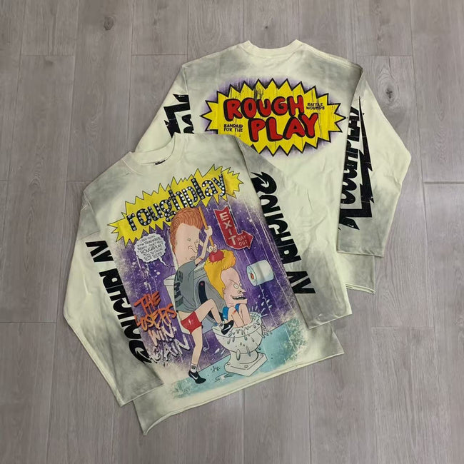 Vintage Washed Cartoon Graphic Oversized Long Sleeve T-Shirt Hover Image
