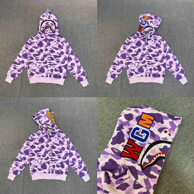 BAPE Shark Full Zip Hoodie Purple Camo Edition Hover Image