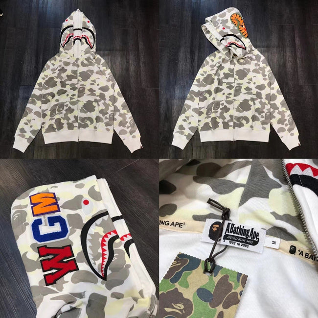 BAPE Shark Camo Full Zip Hoodie White Grey Hover Image