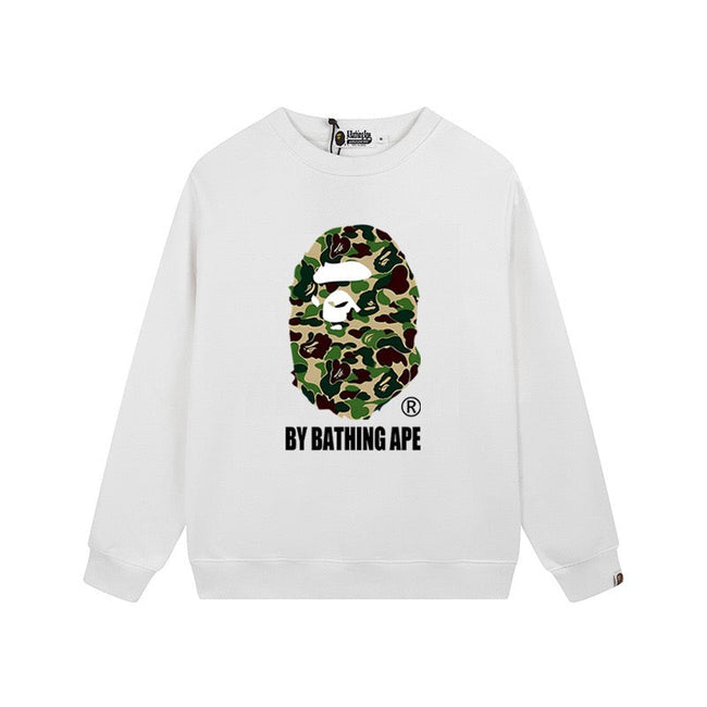 BAPE Green Camo Ape Head Crewneck Sweatshirt White Hover Image