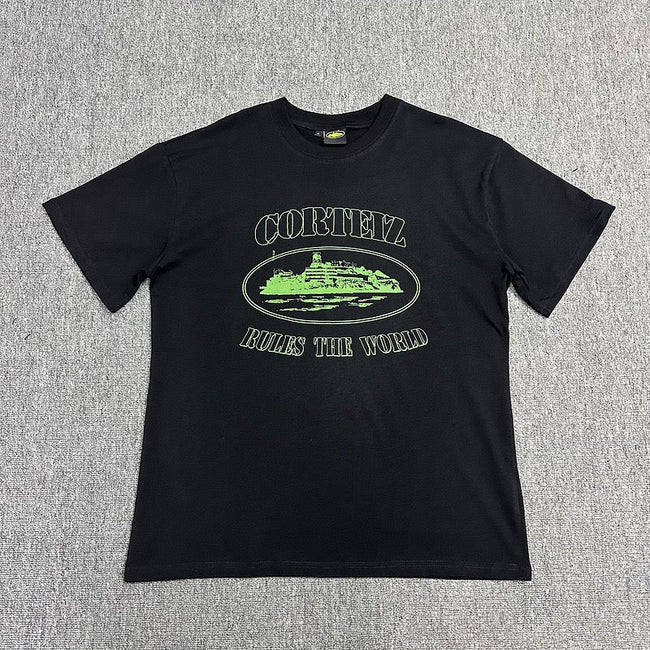 Green Graphic Print Black T-Shirt Unisex Streetwear Casual Short Sleeve Tee Hover Image