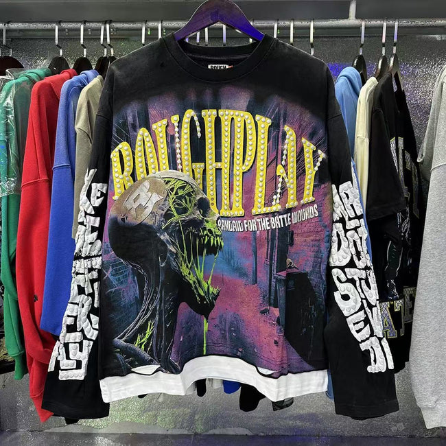 Roughplay Skull Graphic Long Sleeve T-Shirt Hover Image