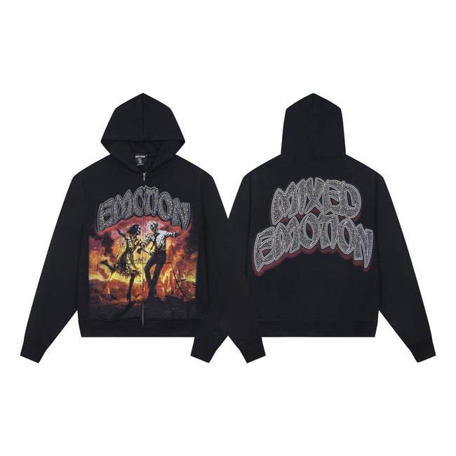 EMOTION Mixed Emotion Black Graphic Zip Up Hoodie Hover Image
