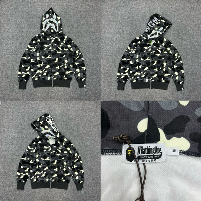 A BATHING APE ABC Camo Shark Full Zip Hoodie Black Hover Image