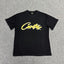 Yellow Graphic Print Black T-Shirt Unisex Streetwear Casual Short Sleeve Tee