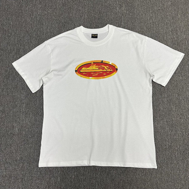Red Yellow Graphic Print White T-Shirt Unisex Streetwear Casual Short Sleeve Tee Hover Image